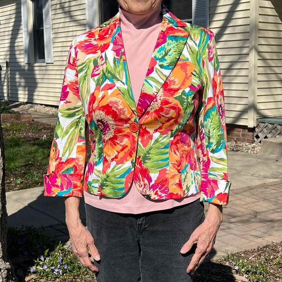 Bandolino Bright Floral 3/4 Sleeve One Button Blazer SZ 8! EUC! - Picture 4 of 16